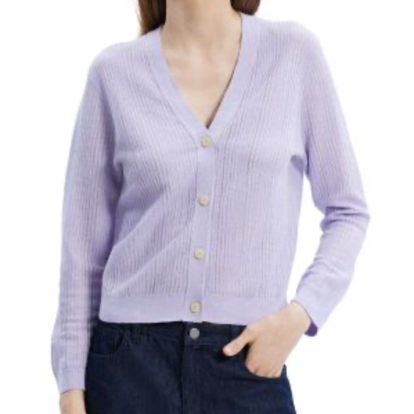 Theory Cropped Cardigan in Soft Iris - Picture 1 of 11